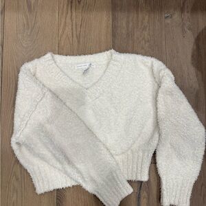 Altar'd State Cream V-Neck Textured Cropped Sweater